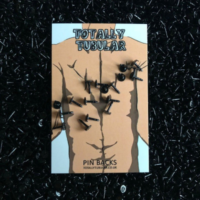 Black coloured pin badge spikes