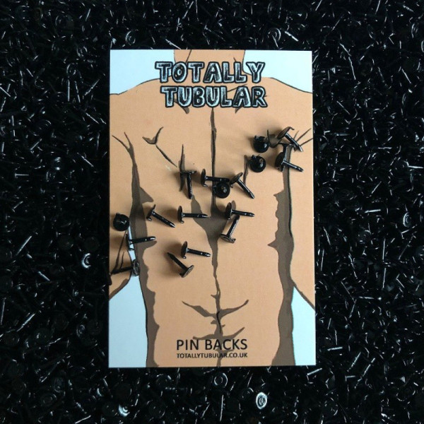 Black coloured pin badge spikes