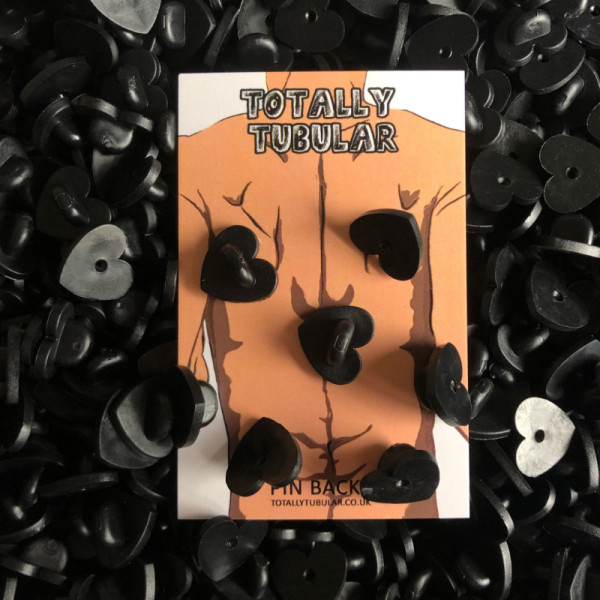 Black Heart shaped rubber pin badge backs