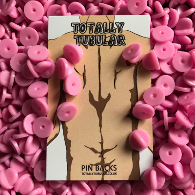 Pink round rubber pin badge backs