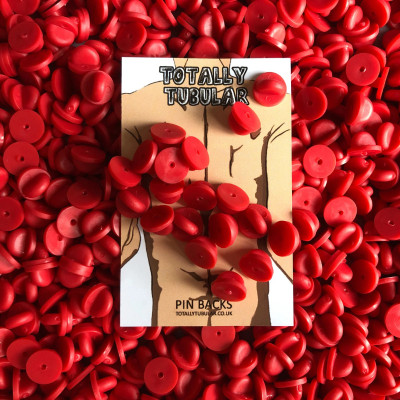 Red round rubber pin badge backs