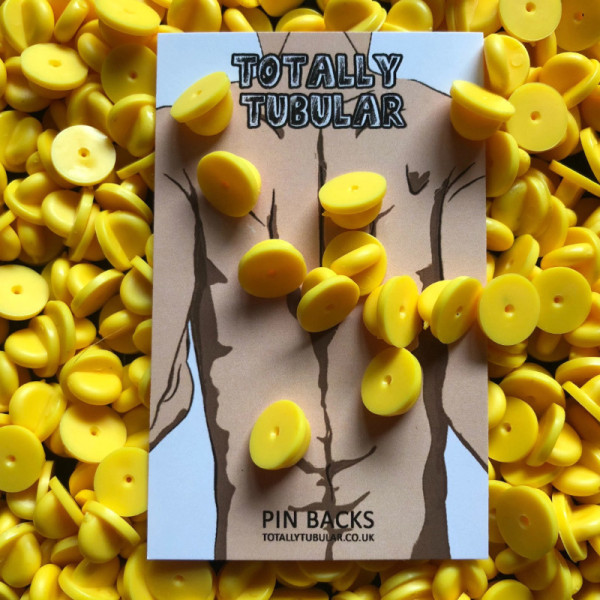 Yellow round rubber pin badge backs