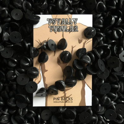 Black round rubber pin badge backs