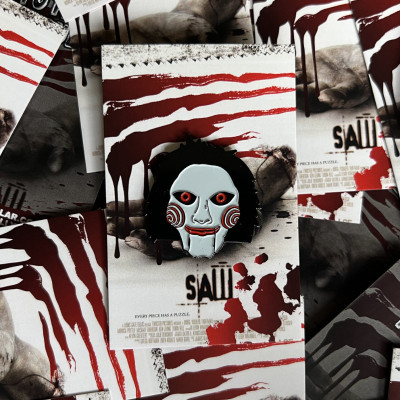 Saw Jigsaw face enamel pin badge