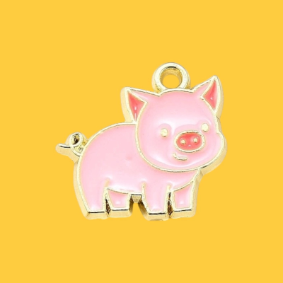 Oinking Ollie the Pig Enamel Pendant with Chain