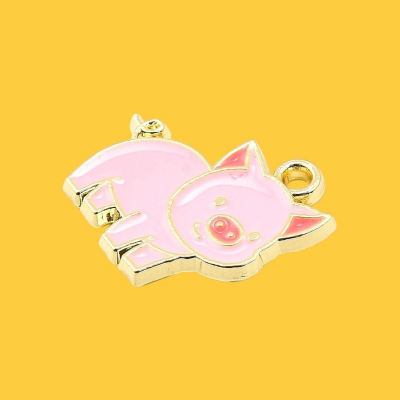 Oinking Ollie the Pig Enamel Pendant with Chain