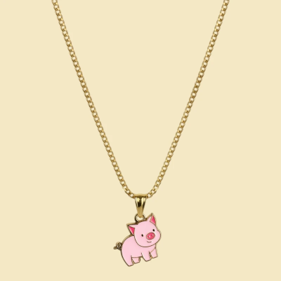 Oinking Ollie the Pig Enamel Pendant with Chain