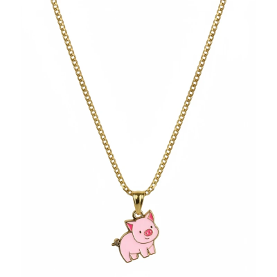 Oinking Ollie the Pig Enamel Pendant with Chain