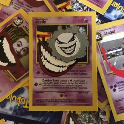 POKEMON x BATMAN comic book styled JASTLY (Gastly and The Joker) enamel pin badge