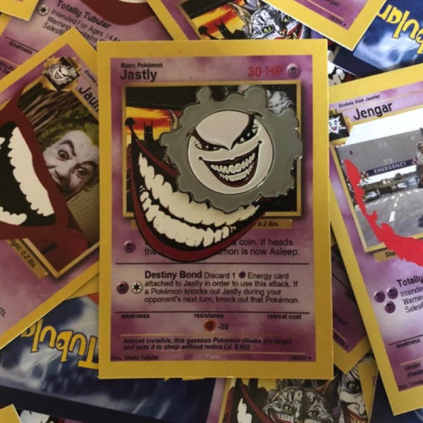 POKEMON x BATMAN comic book styled JASTLY (Gastly and The Joker) enamel pin badge
