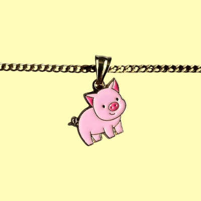 Oinking Ollie the Pig Enamel Pendant with Chain