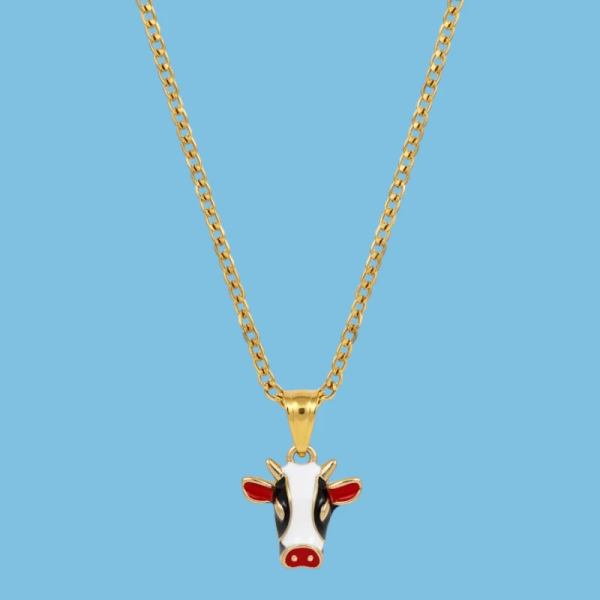 Cow Head Enamel Pendant with Chain