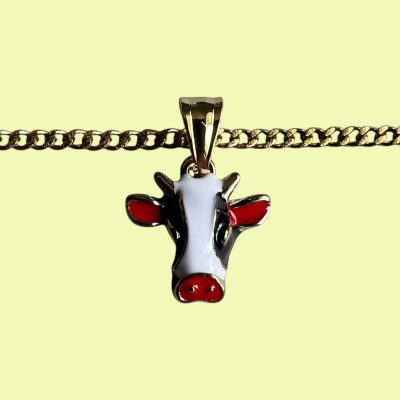 Cow Head Enamel Pendant with Chain