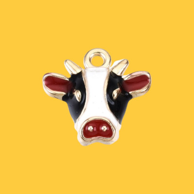Cow Head Enamel Pendant with Chain