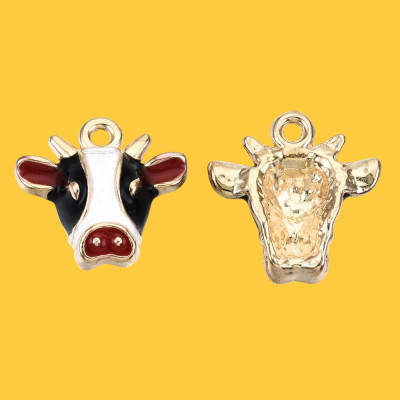 Cow Head Enamel Pendant with Chain