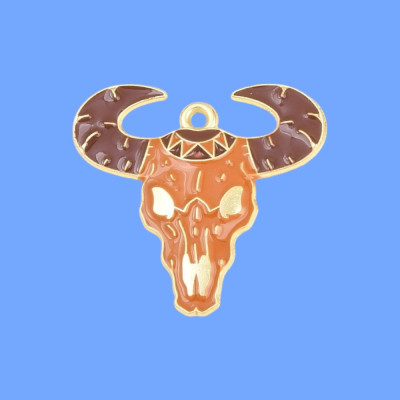 Western Bull Skull Enamel Pendant with Chain