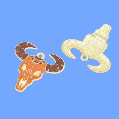 Western Bull Skull Enamel Pendant with Chain