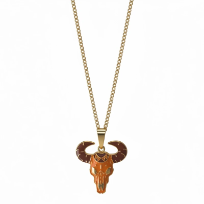 Western Bull Skull Enamel Pendant with Chain