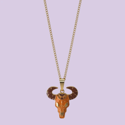 Western Bull Skull Enamel Pendant with Chain