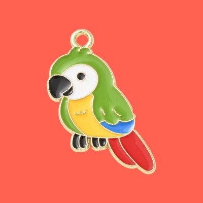 kiwi Parrot Enamel Pendant with Chain