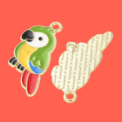 kiwi Parrot Enamel Pendant with Chain