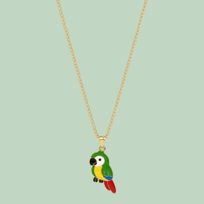 kiwi Parrot Enamel Pendant with Chain