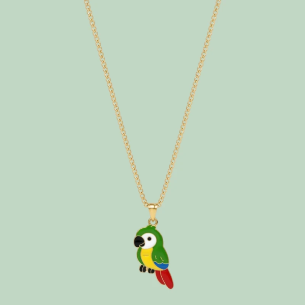 kiwi Parrot Enamel Pendant with Chain