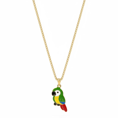 kiwi Parrot Enamel Pendant with Chain