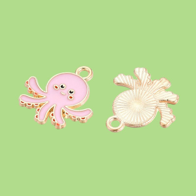 Happy to be here Pink Octopus Enamel Pendant with Chain