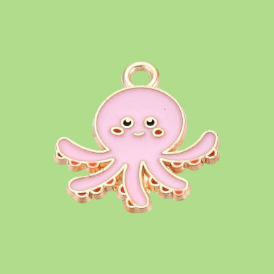 Happy to be here Pink Octopus Enamel Pendant with Chain