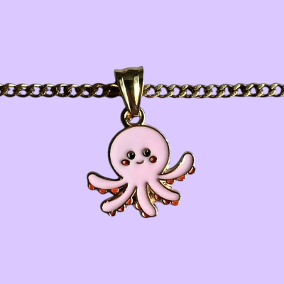 Happy to be here Pink Octopus Enamel Pendant with Chain