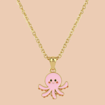 Happy to be here Pink Octopus Enamel Pendant with Chain