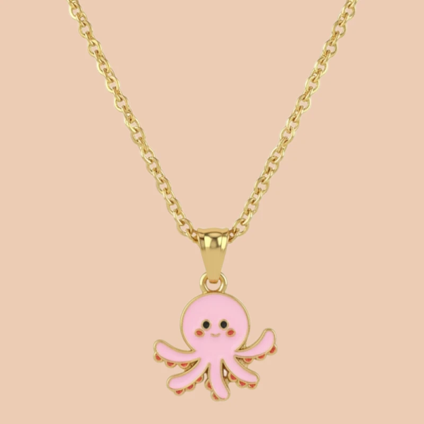 Happy to be here Pink Octopus Enamel Pendant with Chain