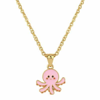 Happy to be here Pink Octopus Enamel Pendant with Chain