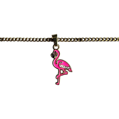 Fabulous Flamingo Enamel Pendant with Chain