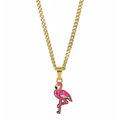 Fabulous Flamingo Enamel Pendant with Chain