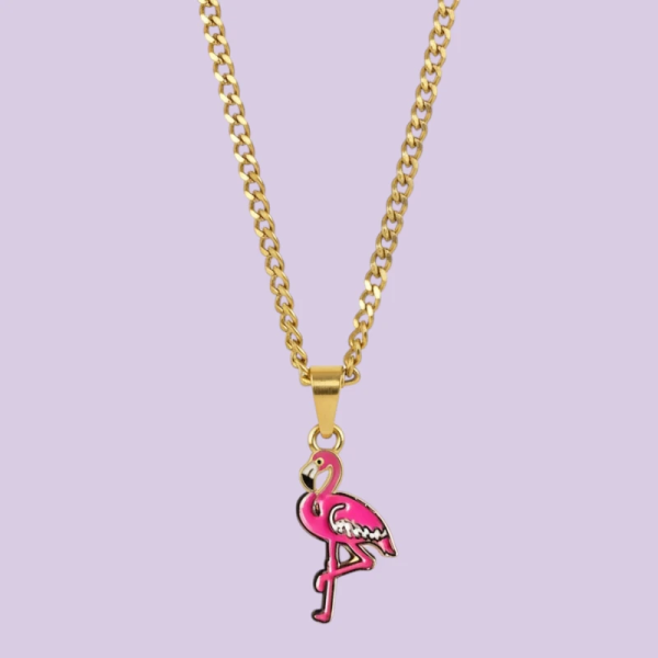 Fabulous Flamingo Enamel Pendant with Chain