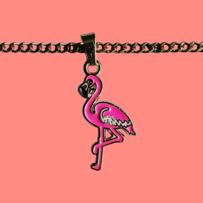 Fabulous Flamingo Enamel Pendant with Chain