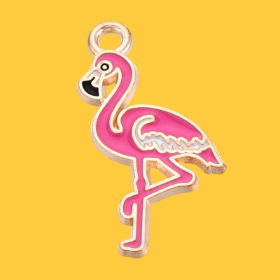 Fabulous Flamingo Enamel Pendant with Chain