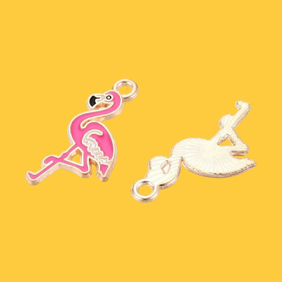 Fabulous Flamingo Enamel Pendant with Chain