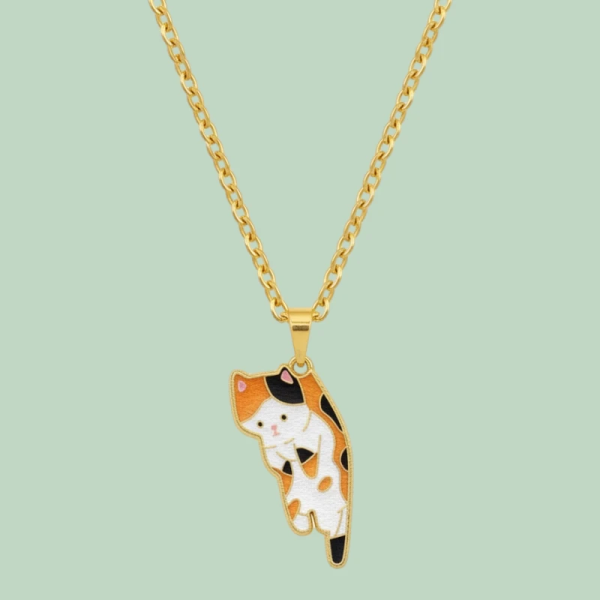 Caught eating humans dinner ginger cat Enamel Pendant with Chain