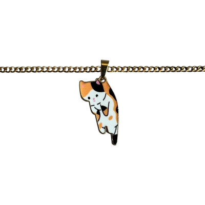 Caught eating humans dinner ginger cat Enamel Pendant with Chain