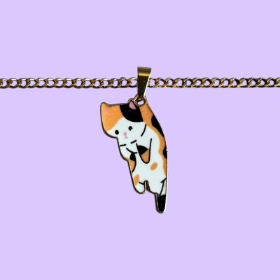 Caught eating humans dinner ginger cat Enamel Pendant with Chain