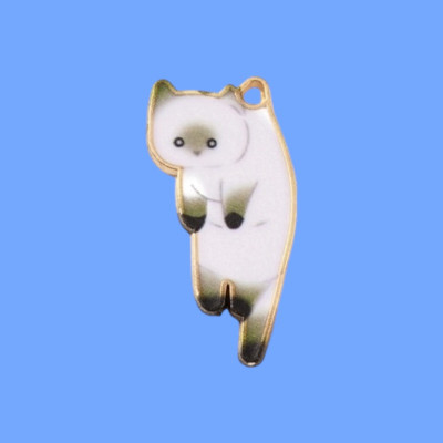 Caught eating humans dinner white cat Enamel Pendant with Chain