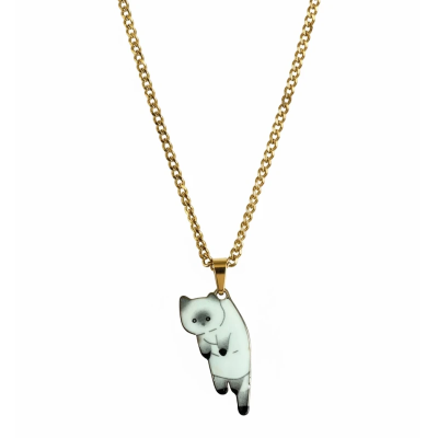Caught eating humans dinner white cat Enamel Pendant with Chain