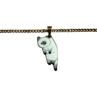 Caught eating humans dinner white cat Enamel Pendant with Chain