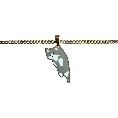 Caught eating humans dinner grey cat Enamel Pendant with Chain