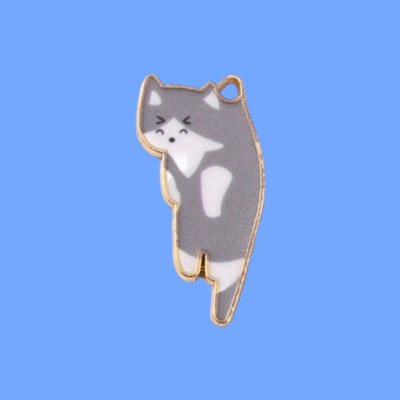 Caught eating humans dinner grey cat Enamel Pendant with Chain