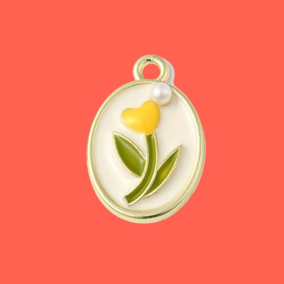 Yellow Flower in a Vintage Style Enamel Pendant with Chain