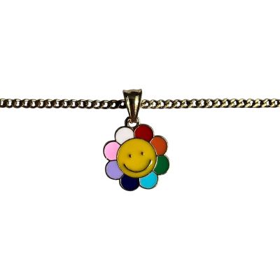 Colourful Smiling Flower Enamel Pendant with Chain